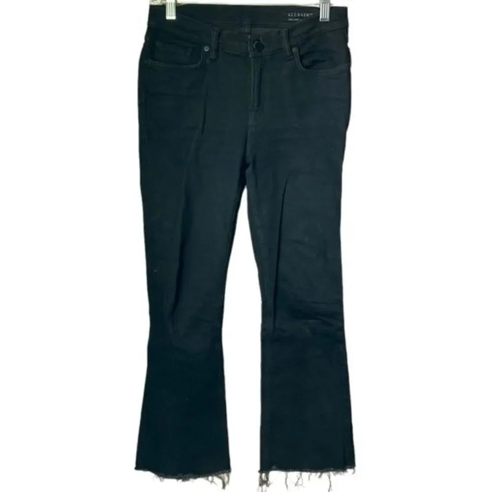 ALL SAINTS Black Cropped Bootcut Raw Hem Zoe Jeans Size 27